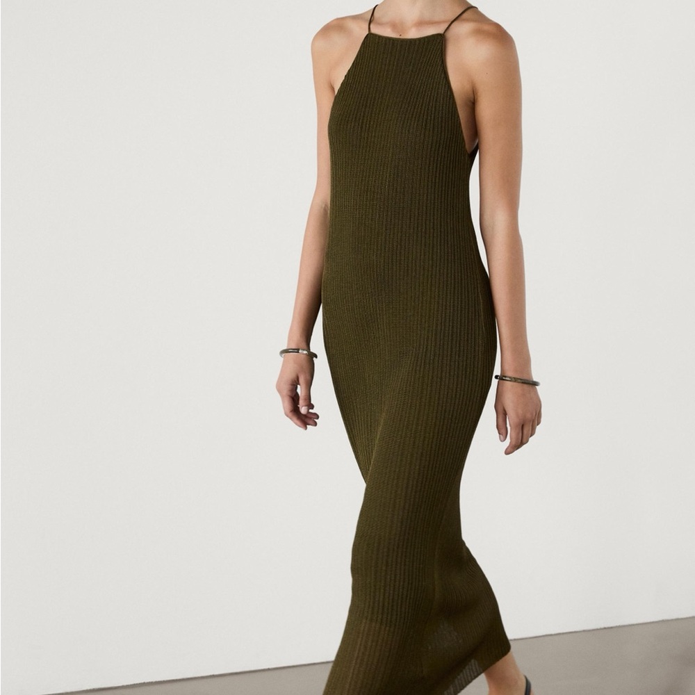Massimo Dutti Moss Ribbed Knit Maxi Dress